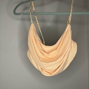 Oh Polly Cream Shoulder Bag with Gold Chain
